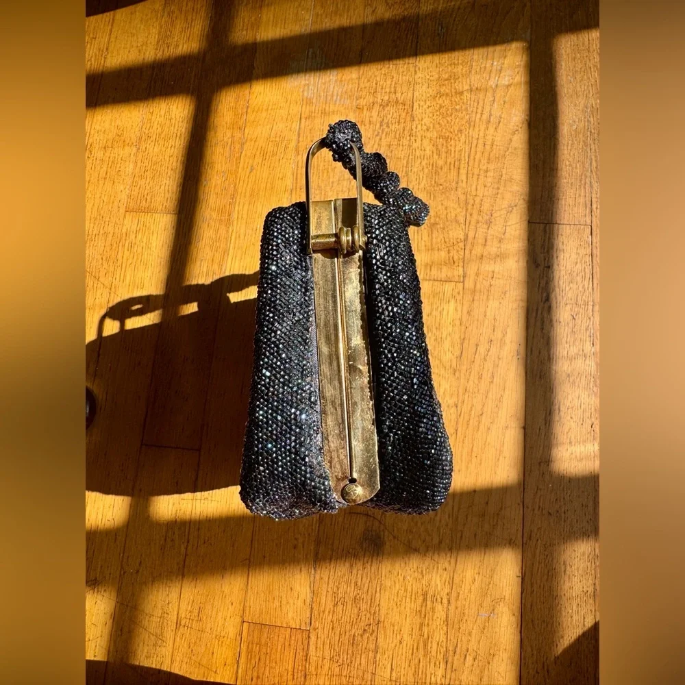 40s Vintage Navy Blue/ Black Carnival Glass Beaded Bag - Picture 5 of 13
